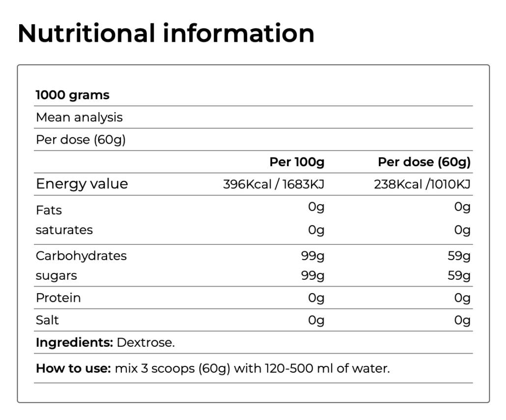 afsupplements yamamoto dextrose powder nutrition facts