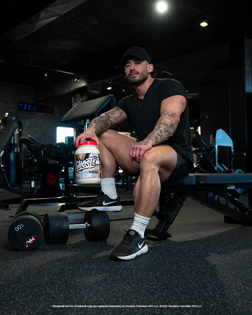 Athlete with GHOST VEGAN PROTEIN 2LB CINNABON